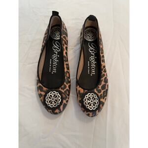 Brighton Aleta Leopard Ballet Flats Silver Medallion Size 6M Made in Italy